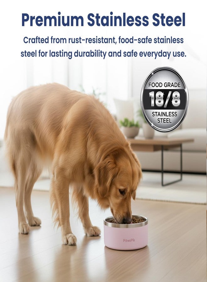 PawsPik 64oz 18/8 Stainless Steel Slow Feeder Dog Bowl, Double-Wall Non-Slip Metal Dog Bowl for Fast Eating Medium & Large Breeds, Detachable Slow Feeder Insert, Dishwasher Safe (Cherry Blossom Pink) - Image 3