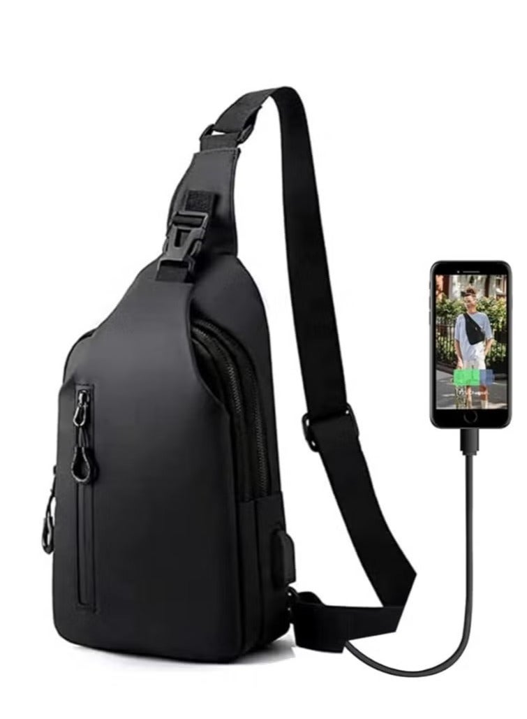 Sling Crossbody Bag with USB Charger Port,Waterproof Small Shoulder Backpack for Men Women,One Strap Slim Chest Bags for Hiking Walking Biking Travel Cycling - Image 1