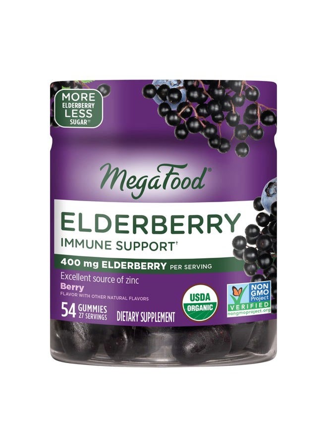 MegaFood Elderberry Immune Support Supplement - Vegan Elderberry Gummies for Adults - Made with Zinc and Real Food - Pectin-Based, Gluten-Free, USDA Organic - 54 Gummies, 27 Servings - Image 1