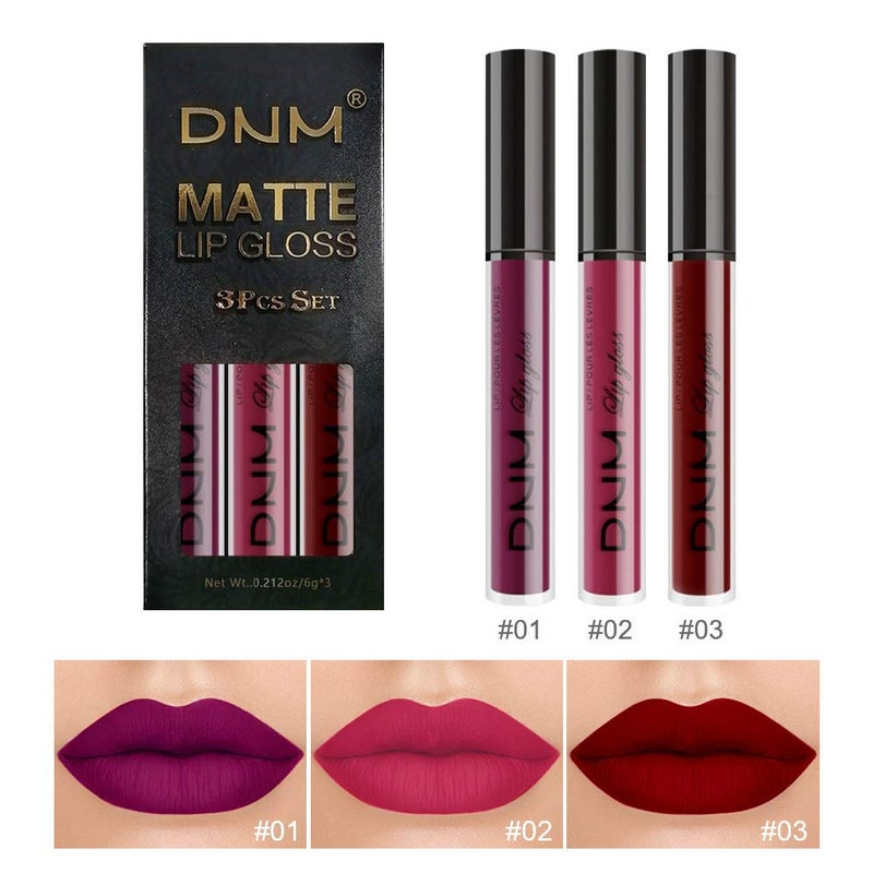 DNM evpct 3Pcs Dark Purple Red Rose pink Matte Liquid Lipstick Sets for Black Women Matte Lipstick Lip Stain Long Lasting Waterproof 24, labial mate larga duracion 24 labiales mate 24 horas originales - Image 2