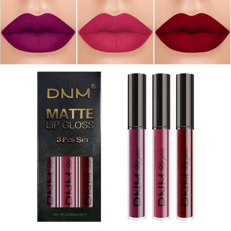 DNM evpct 3Pcs Dark Purple Red Rose pink Matte Liquid Lipstick Sets for Black Women Matte Lipstick Lip Stain Long Lasting Waterproof 24, labial mate larga duracion 24 labiales mate 24 horas originales - Image 1