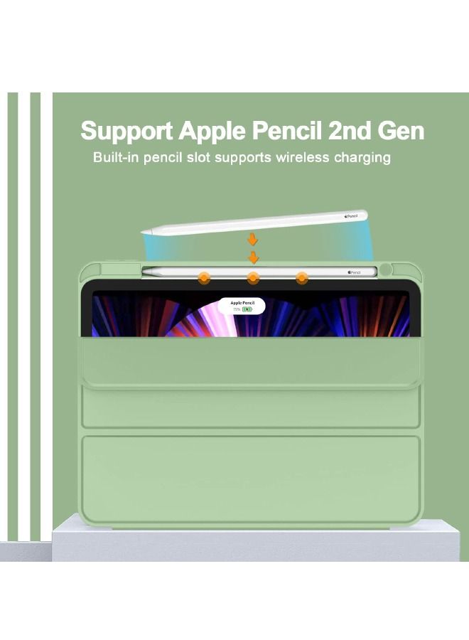 iPad Pro 11 Inch Case 2022(4th Gen)/2021(3rd Gen)/2020(2nd Gen) with Pencil Holder,Smart iPad Case, Support Touch ID and Auto Wake/Sleep, with Auto 2nd Gen Pencil Charging (Green) - Image 3