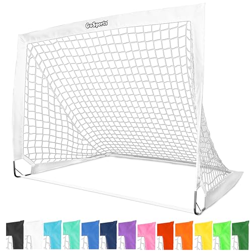 GoSports Team Tone 4 ft x 3 ft Portable Soccer Goal for Kids Pop Up Net for Backyard White - Image 1