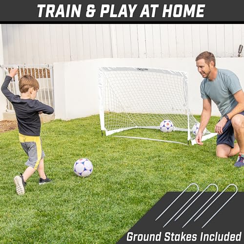 GoSports Team Tone 4 ft x 3 ft Portable Soccer Goal for Kids Pop Up Net for Backyard White - Image 3