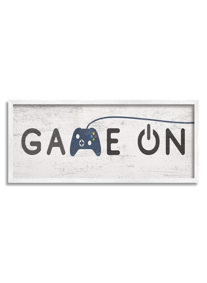Stupell Industries Game On Video Gamer Phrase Blue Vintage Controller, Designed By Daphne Polselli White Framed Wall Art, 13 X 30, Grey  - Image 1