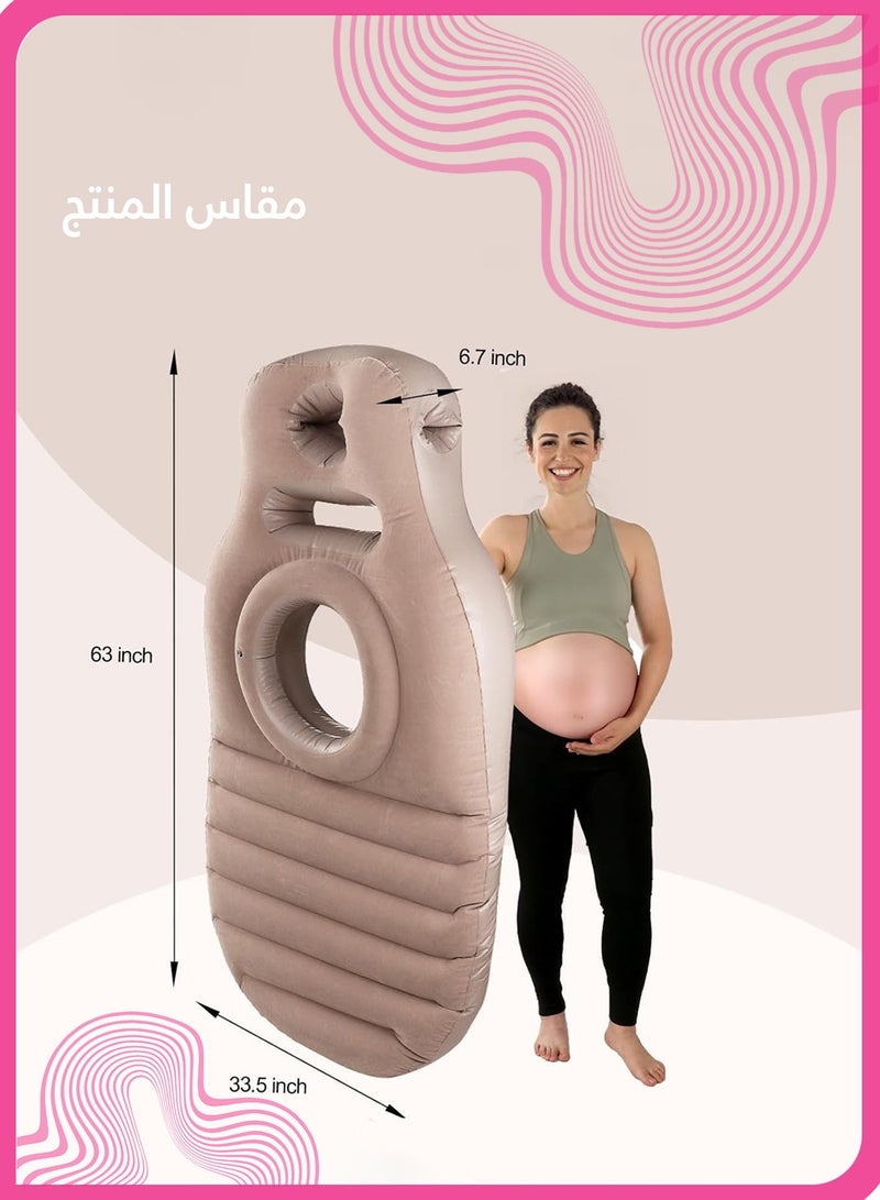 شي آند ليتل وسادة قابلة للنفخ للحمل، دعم فتحة البطن، غرفة هواء مزدوجة قابلة للتعديل، وسادة راحة قبل الولادة للتدليك، النوم، اليوغا، العوم، آمنة للبشرة (بني) - Image 5