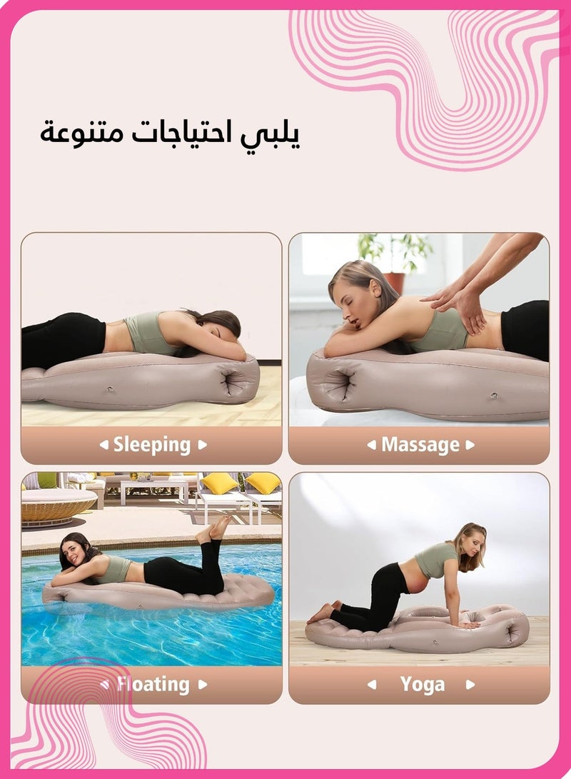 شي آند ليتل وسادة قابلة للنفخ للحمل، دعم فتحة البطن، غرفة هواء مزدوجة قابلة للتعديل، وسادة راحة قبل الولادة للتدليك، النوم، اليوغا، العوم، آمنة للبشرة (بني) - Image 3