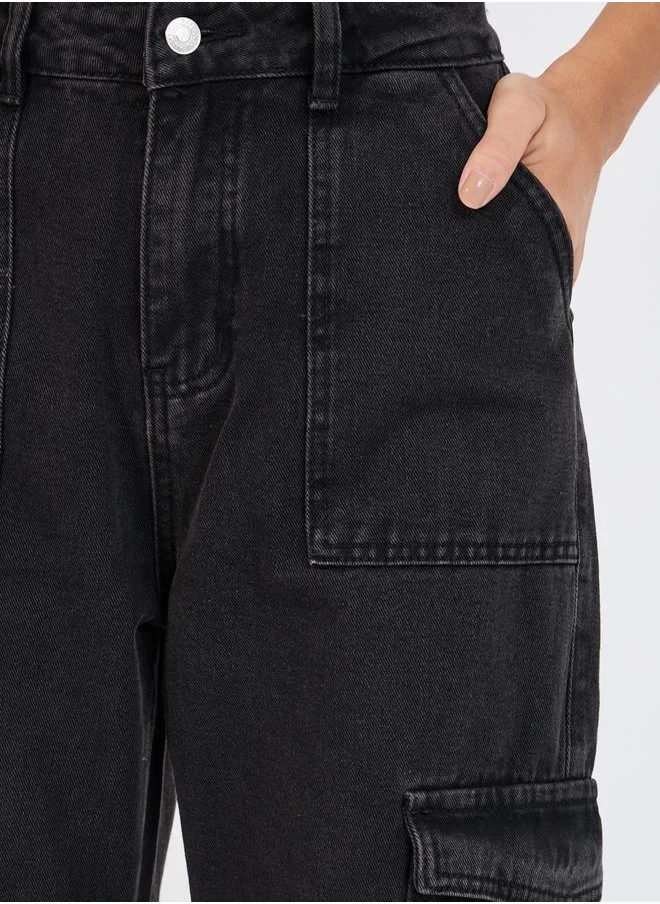 Styli High Rise Wide Leg Cargo Jeans