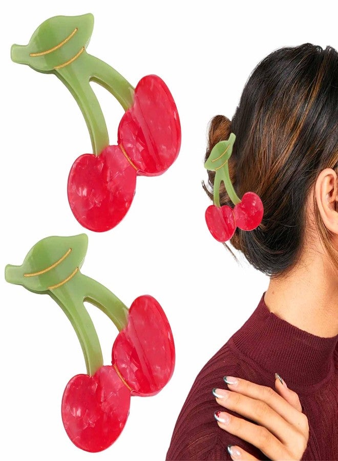 KuuGuu 2 PCS Cherry Hair Claw Clips Cute Cherry Hair Clip Stylish Fruit Barrettes Small Non-Slip Strong Jaw Clips Advanced Cellulose Acetate Headwear Elegant Unique Hair Accessories for Women Girls - Image 1