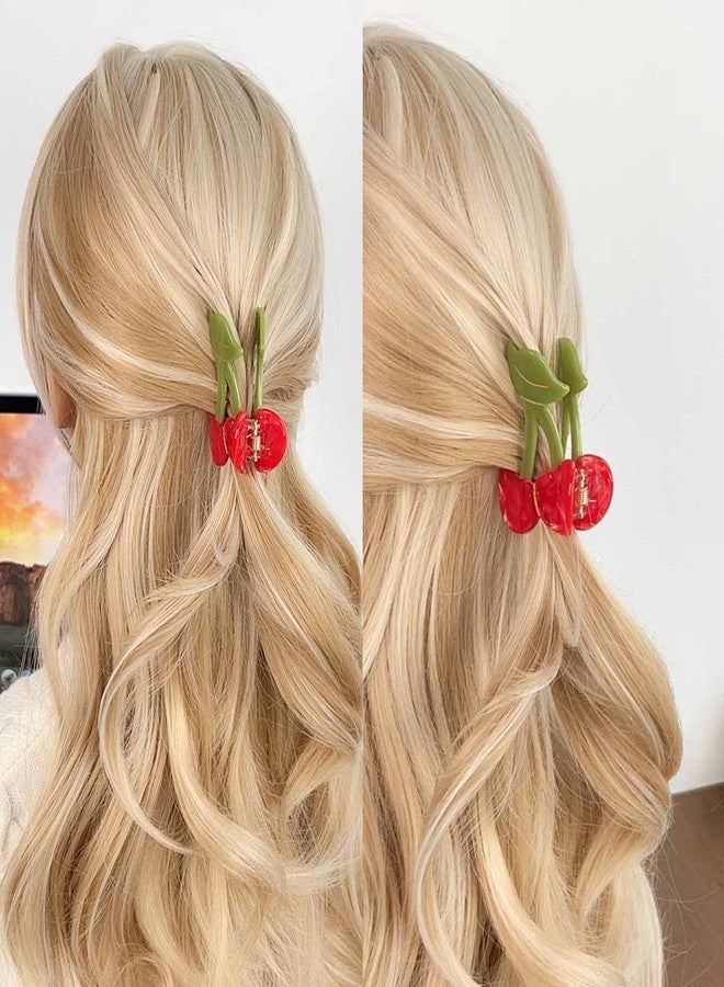 KuuGuu 2 PCS Cherry Hair Claw Clips Cute Cherry Hair Clip Stylish Fruit Barrettes Small Non-Slip Strong Jaw Clips Advanced Cellulose Acetate Headwear Elegant Unique Hair Accessories for Women Girls - Image 4