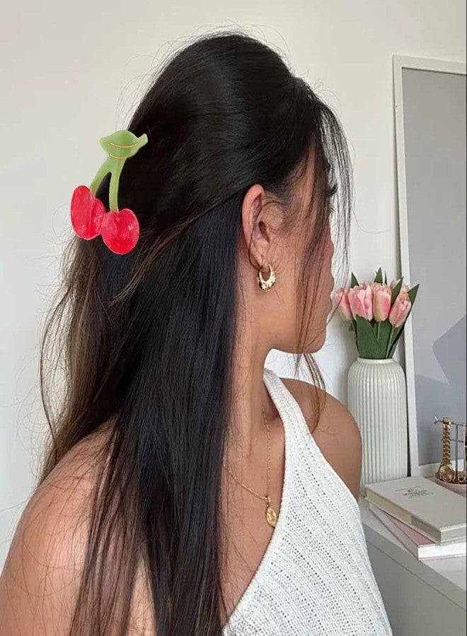 KuuGuu 2 PCS Cherry Hair Claw Clips Cute Cherry Hair Clip Stylish Fruit Barrettes Small Non-Slip Strong Jaw Clips Advanced Cellulose Acetate Headwear Elegant Unique Hair Accessories for Women Girls - Image 5