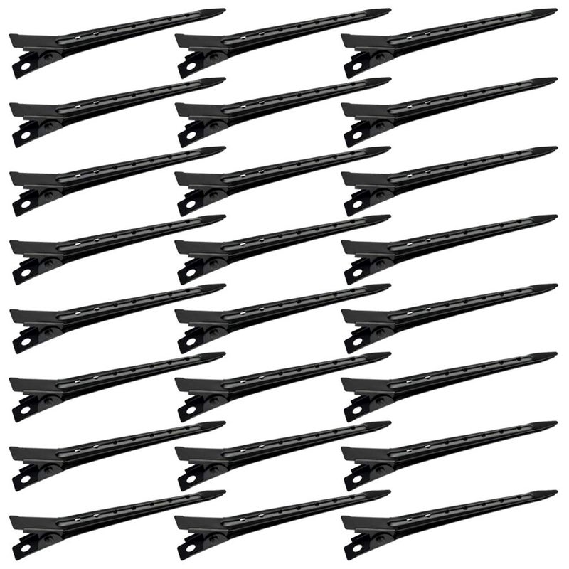 Bantoye 24 Packs Duck Bill Clips, Bantoye 2.75 Inches Rustproof Metal Alligator Curl Clips with Holes for Hair Styling, Hair Coloring, Black - Image 1