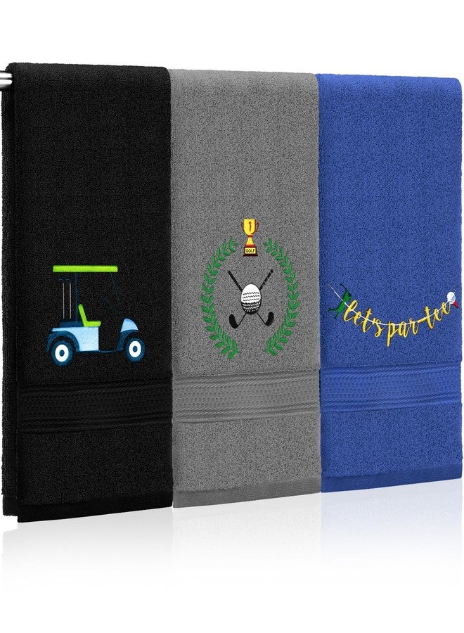 Remagr 3 Pack Golf Hand Towels Gifts for Women Men Dad Funny Embroidered Towels Absorbent Golf Retirement Gifts Accessories for Bathroom Kitchen Gym Hotel Spa Sport(Black, Gray, Blue,Men's Style) - Image 1