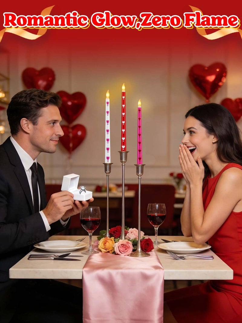 Alphatool 6 pcs LED Flameless Valentine's Day Candles with Timer - 11in Red/Pink/White Heart Candle Light for Anniversary Romantic Night Party Home Table Centerpieces Decoration - Image 2