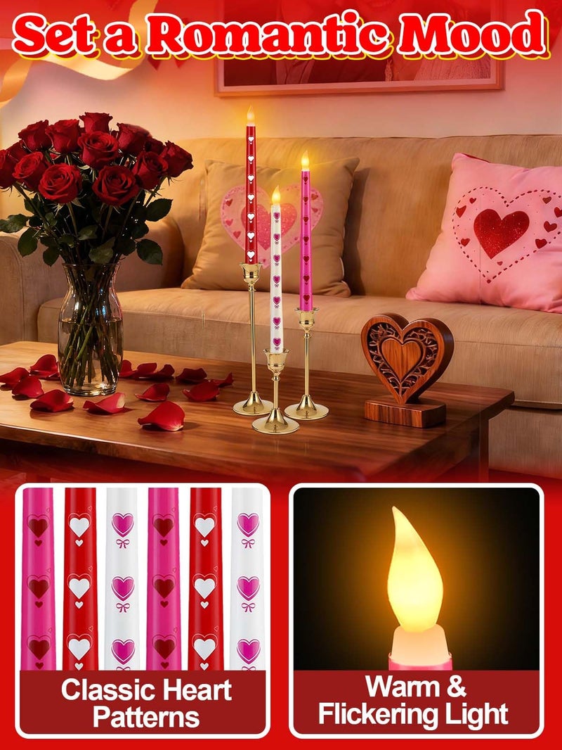 Alphatool 6 pcs LED Flameless Valentine's Day Candles with Timer - 11in Red/Pink/White Heart Candle Light for Anniversary Romantic Night Party Home Table Centerpieces Decoration - Image 4