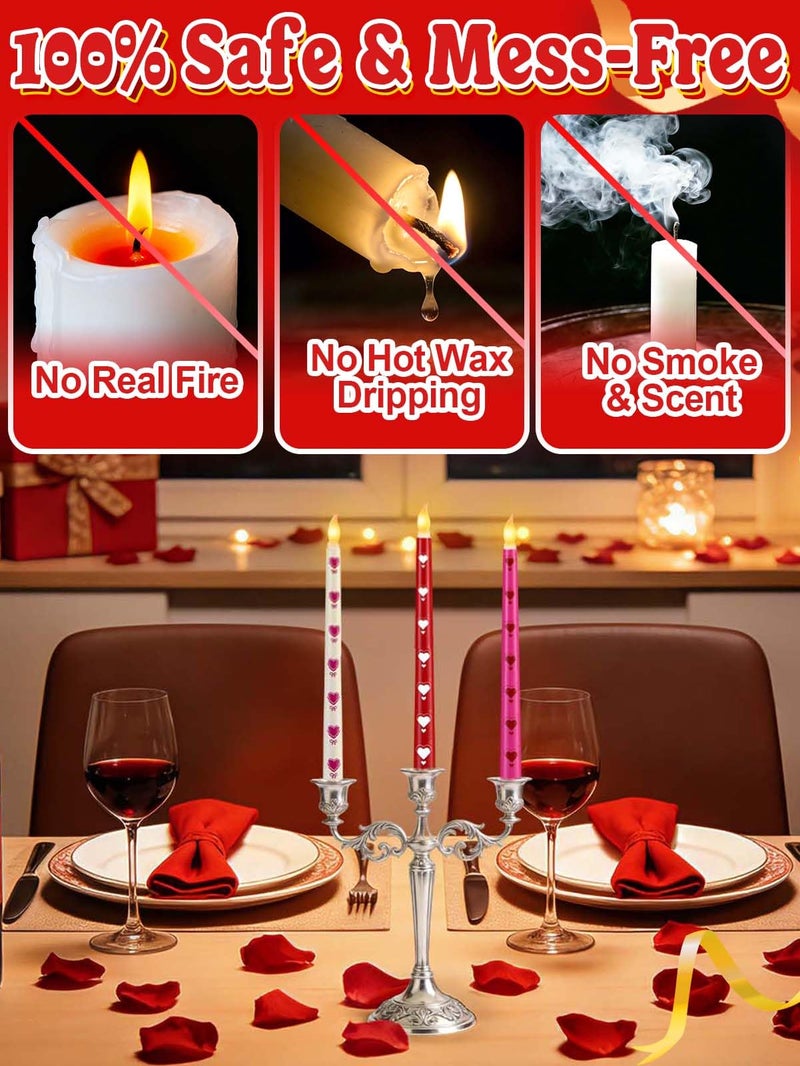 Alphatool 6 pcs LED Flameless Valentine's Day Candles with Timer - 11in Red/Pink/White Heart Candle Light for Anniversary Romantic Night Party Home Table Centerpieces Decoration - Image 3