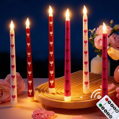 Alphatool 6 pcs LED Flameless Valentine's Day Candles with Timer - 11in Red/Pink/White Heart Candle Light for Anniversary Romantic Night Party Home Table Centerpieces Decoration - Image 1