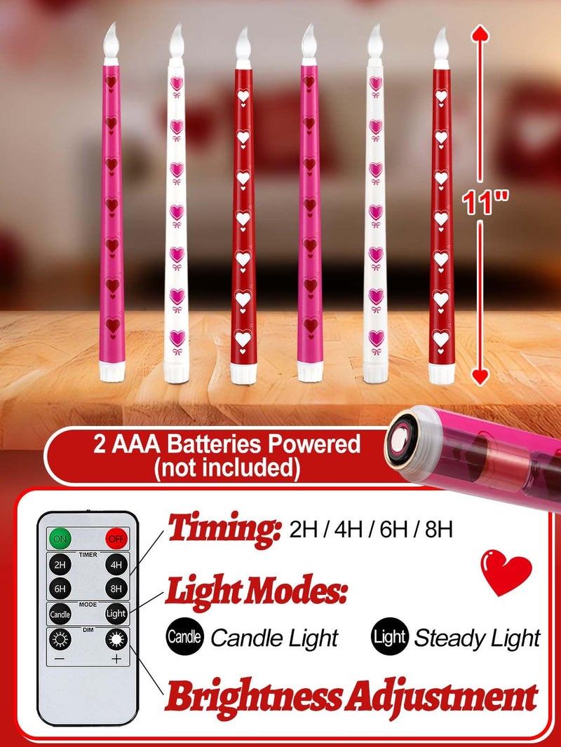 Alphatool 6 pcs LED Flameless Valentine's Day Candles with Timer - 11in Red/Pink/White Heart Candle Light for Anniversary Romantic Night Party Home Table Centerpieces Decoration - Image 5