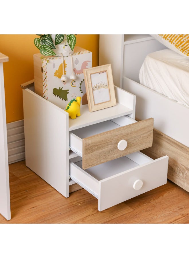 DANUBE HOME طاولة جانبية ستانلي ذات درجين | طاولة سرير متعددة الوظائف لتوفير المساحة تصميم حديث للأثاث لغرفة النوم L68xW65xH125-131cm - بلوط سونوما وأبيض - Image 5