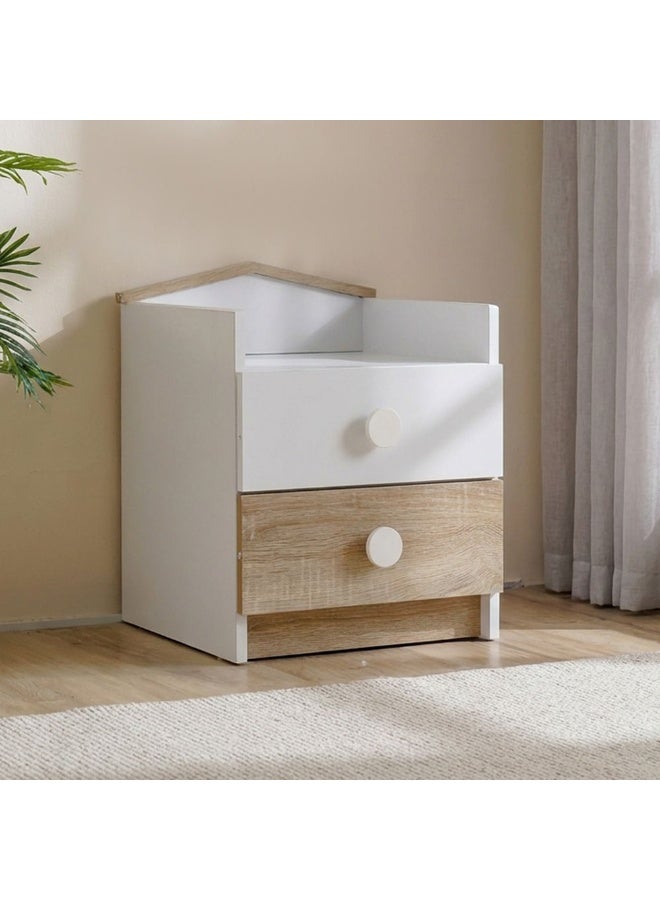 Stanley 2Drawers Nightstand| Multifunctional Bedside Table Space Saving Nightstand Side Table Modern Design Furniture For Bedroom L68xW65xH125-131cm-Sonoma Oak & White