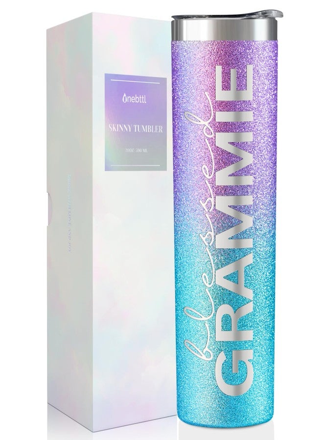 Onebttl Grammie Gifts for Grandma's Mother's Day, 20oz Purple & Blue Glitter Skinny Tumbler, Straw & Lid Included, Christian Gifts for Blessed Grammie - Image 1
