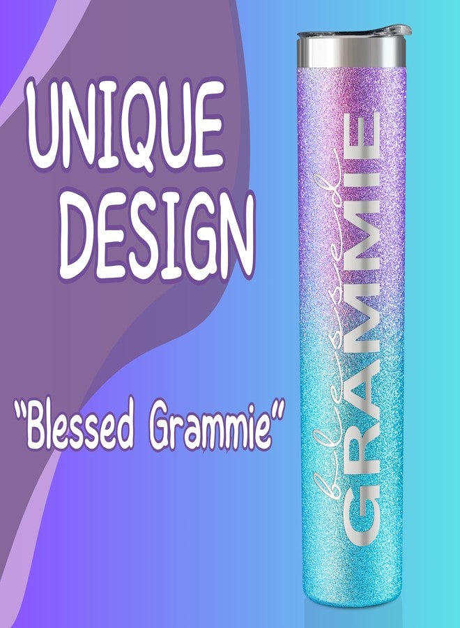 Onebttl Grammie Gifts for Grandma's Mother's Day, 20oz Purple & Blue Glitter Skinny Tumbler, Straw & Lid Included, Christian Gifts for Blessed Grammie - Image 2