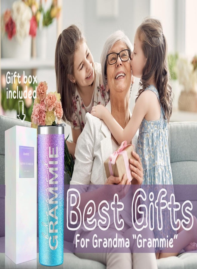 Onebttl Grammie Gifts for Grandma's Mother's Day, 20oz Purple & Blue Glitter Skinny Tumbler, Straw & Lid Included, Christian Gifts for Blessed Grammie - Image 3