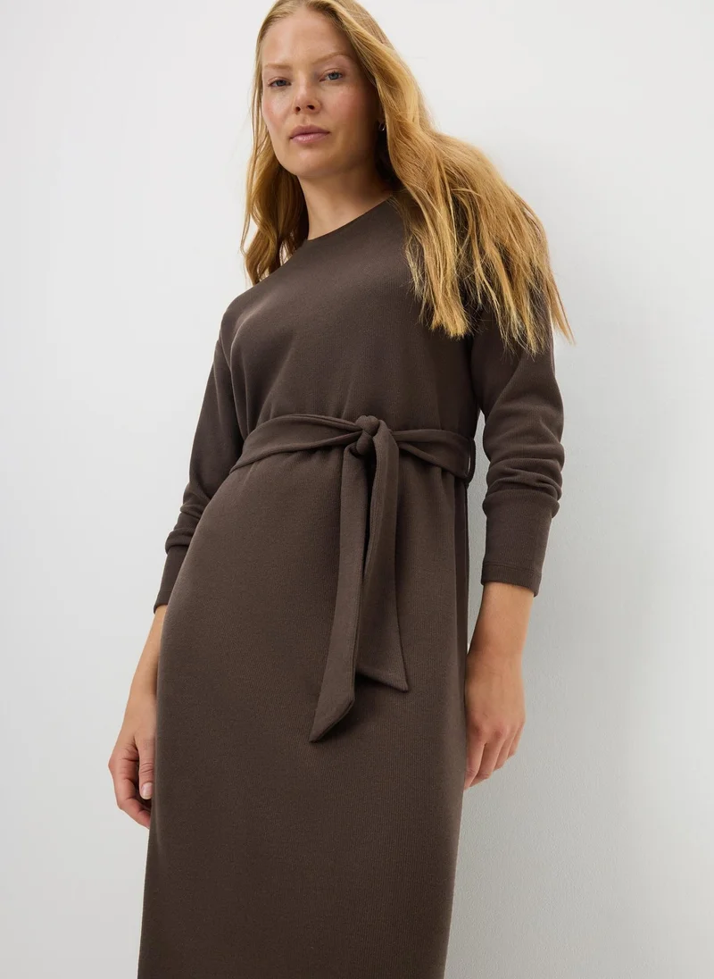 Brown Ribbed Cosy Midi Dress