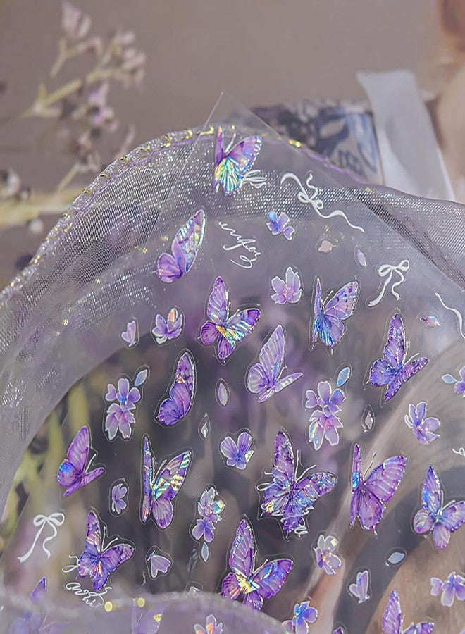 5D Butterfly Nail Art Stickers Spring Summer Embossed Nail Stickers Purple Butterfly Nail Decals Design 1PCS DIY Self Adhesive Nail Art Supplies for Women Manicure Decoration Accessories - Image 2