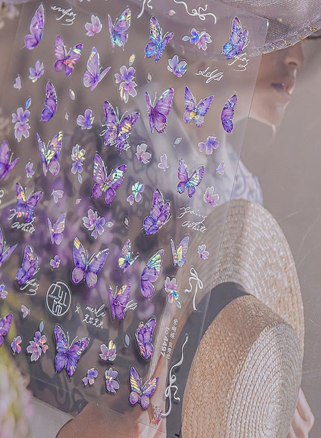 5D Butterfly Nail Art Stickers Spring Summer Embossed Nail Stickers Purple Butterfly Nail Decals Design 1PCS DIY Self Adhesive Nail Art Supplies for Women Manicure Decoration Accessories - Image 5