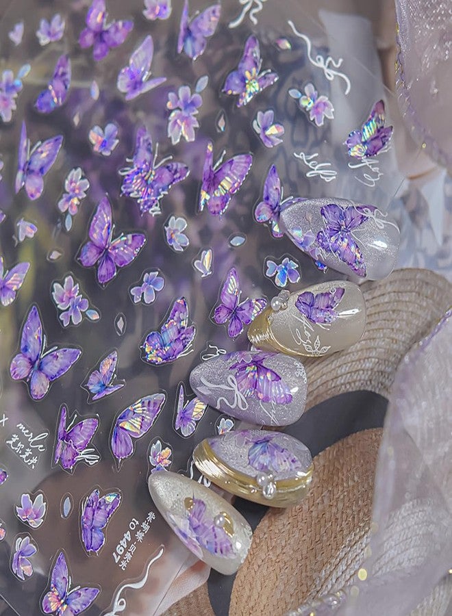 5D Butterfly Nail Art Stickers Spring Summer Embossed Nail Stickers Purple Butterfly Nail Decals Design 1PCS DIY Self Adhesive Nail Art Supplies for Women Manicure Decoration Accessories - Image 1