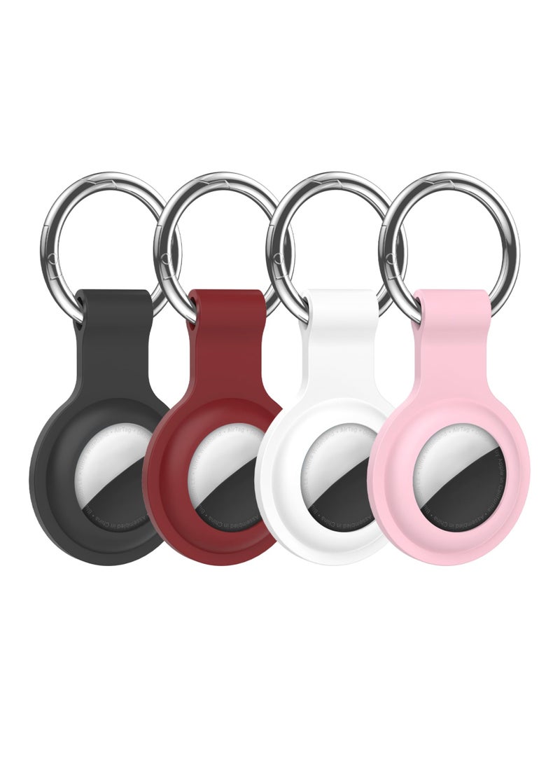 4 Pack Protective Case for Apple Airtag With Keychain, Waterproof Silicone Protective Case, Suitable for hanging on backpacks, phone cases, clothing, pets, etc（Black，Red，White，Pink）  - Image 1