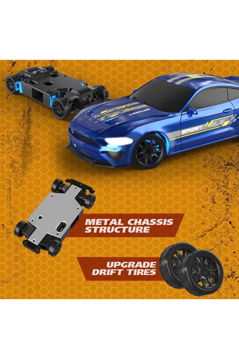 HAIZOL سيارة دريفت مصغرة من دودج تشارجر Lightning Racing بمقياس 1:43 – نظام تثبيت جيروسكوبي 4WD، جهاز تحكم عن بعد بتردد 2.4GHz، أضواء RGB LED، إطارات سباق ودريفت، أداء عالي السرعة - Image 4