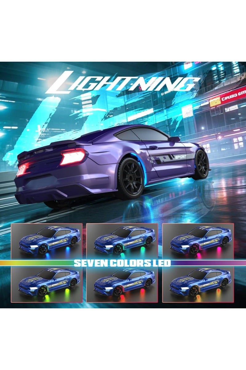 HAIZOL سيارة دريفت مصغرة من دودج تشارجر Lightning Racing بمقياس 1:43 – نظام تثبيت جيروسكوبي 4WD، جهاز تحكم عن بعد بتردد 2.4GHz، أضواء RGB LED، إطارات سباق ودريفت، أداء عالي السرعة - Image 3