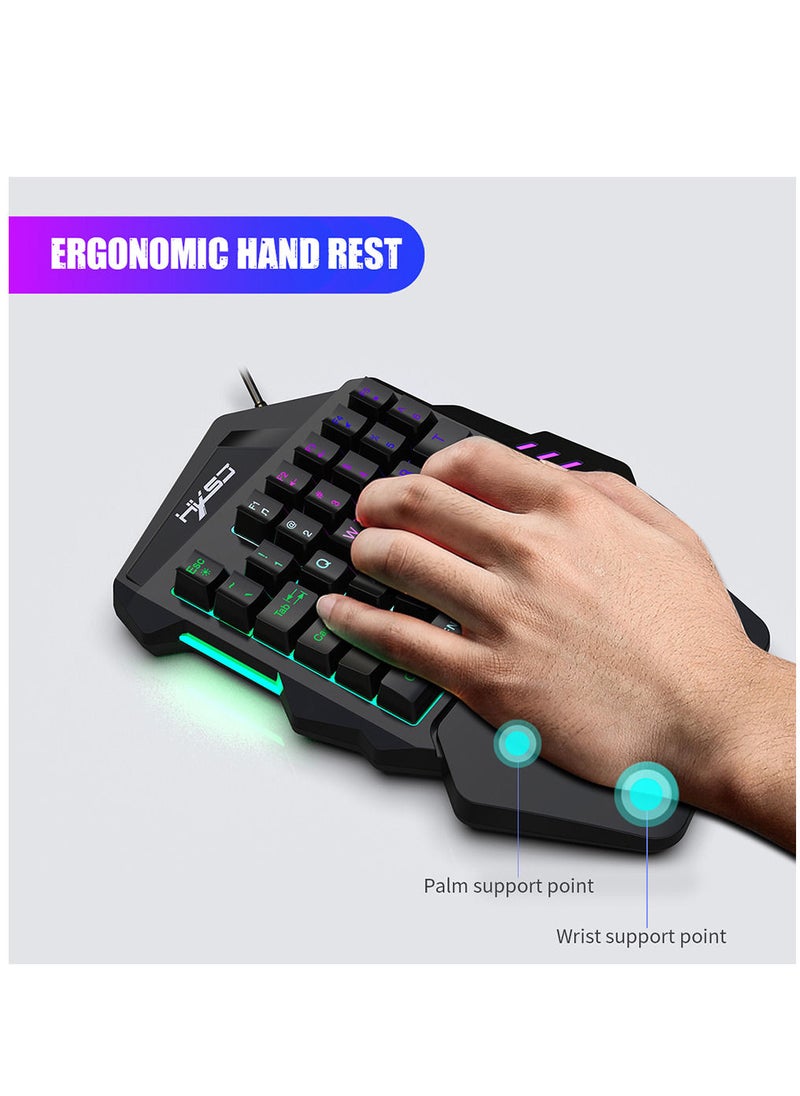 HXSJ ماوس ألعاب سلكي RGB 35 مفتاحًا، لوحة مفاتيح ألعاب محمولة بيد واحدة، مجموعة محول لوحة مفاتيح أندرويد وماوس  - Image 4