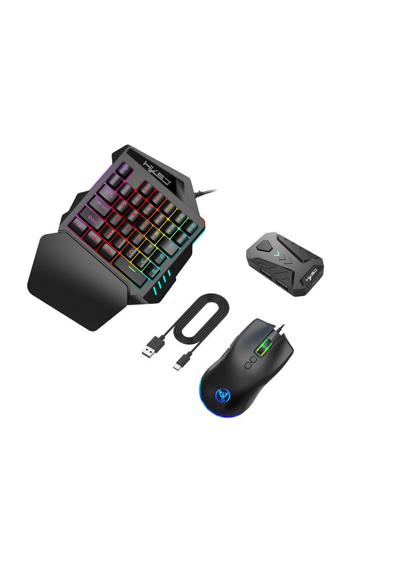 HXSJ ماوس ألعاب سلكي RGB 35 مفتاحًا، لوحة مفاتيح ألعاب محمولة بيد واحدة، مجموعة محول لوحة مفاتيح أندرويد وماوس  - Image 3