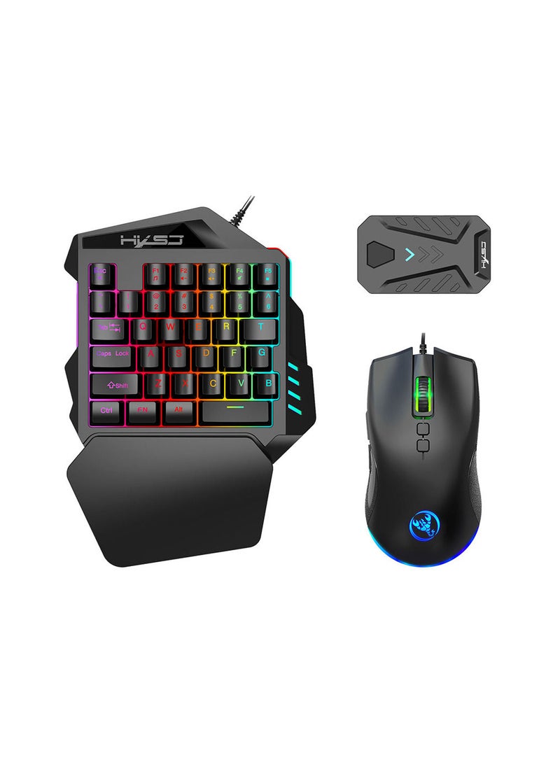 HXSJ ماوس ألعاب سلكي RGB 35 مفتاحًا، لوحة مفاتيح ألعاب محمولة بيد واحدة، مجموعة محول لوحة مفاتيح أندرويد وماوس  - Image 2