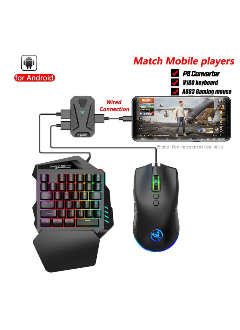 HXSJ ماوس ألعاب سلكي RGB 35 مفتاحًا، لوحة مفاتيح ألعاب محمولة بيد واحدة، مجموعة محول لوحة مفاتيح أندرويد وماوس  - Image 1