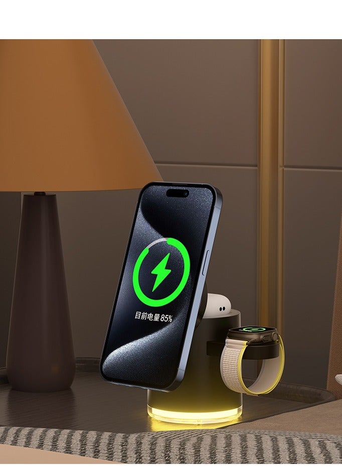 general Magnetic three in one wireless charger, foldable three in one wireless charger, suitable for mobile phone 15th generation charger (black upgraded version) - Image 2