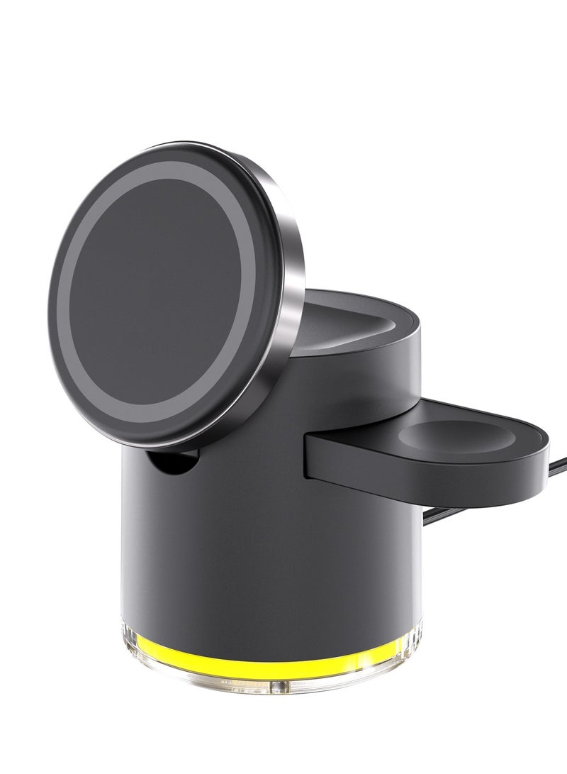 general Magnetic three in one wireless charger, foldable three in one wireless charger, suitable for mobile phone 15th generation charger (black upgraded version) - Image 5