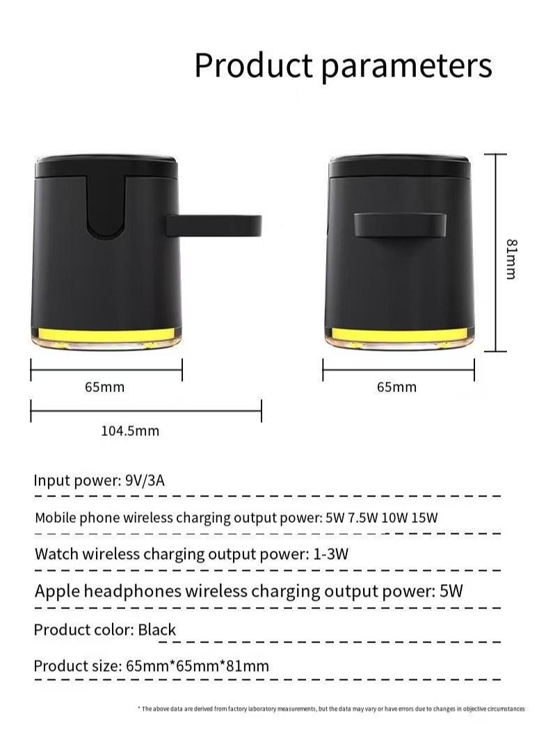 general Magnetic three in one wireless charger, foldable three in one wireless charger, suitable for mobile phone 15th generation charger (black upgraded version) - Image 3