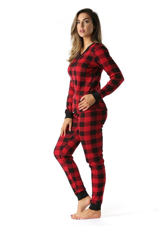 #followme 2 Piece Base Layer Thermal Underwear Set for Women, Red / Black Buffalo Plaid, M - Image 2