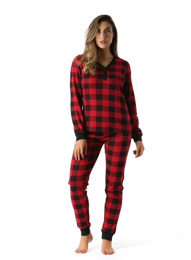 #followme 2 Piece Base Layer Thermal Underwear Set for Women, Red / Black Buffalo Plaid, M - Image 1