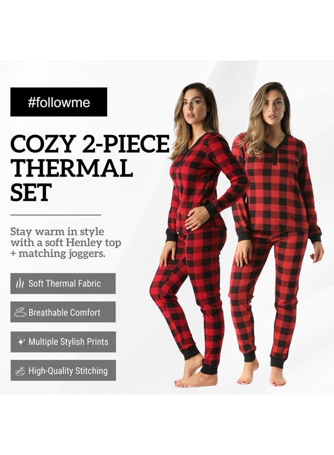 #followme 2 Piece Base Layer Thermal Underwear Set for Women, Red / Black Buffalo Plaid, M - Image 4