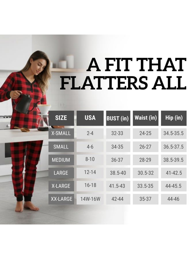 #followme 2 Piece Base Layer Thermal Underwear Set for Women, Red / Black Buffalo Plaid, M - Image 5