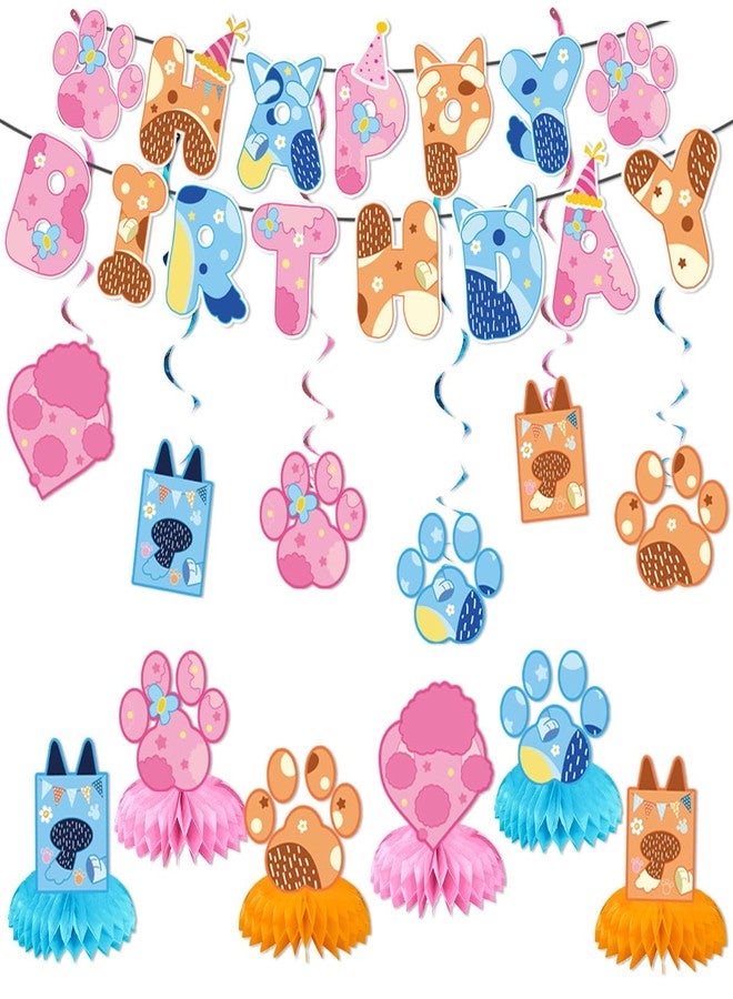 BOBORAT Blue Dog Birthday Decoration Set, Cartoon Animal Happy Birthday Banner, Party Supplies with Banner, Hanging Swirl, Honeycomb - Image 1