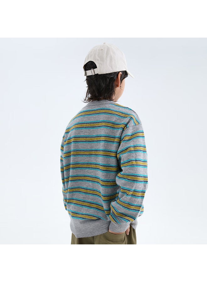 MIPO Mipu Autumn New Children's Vintage Striped Color-block Wool Knit Sweater Mustard Yellow 130cm - Image 4