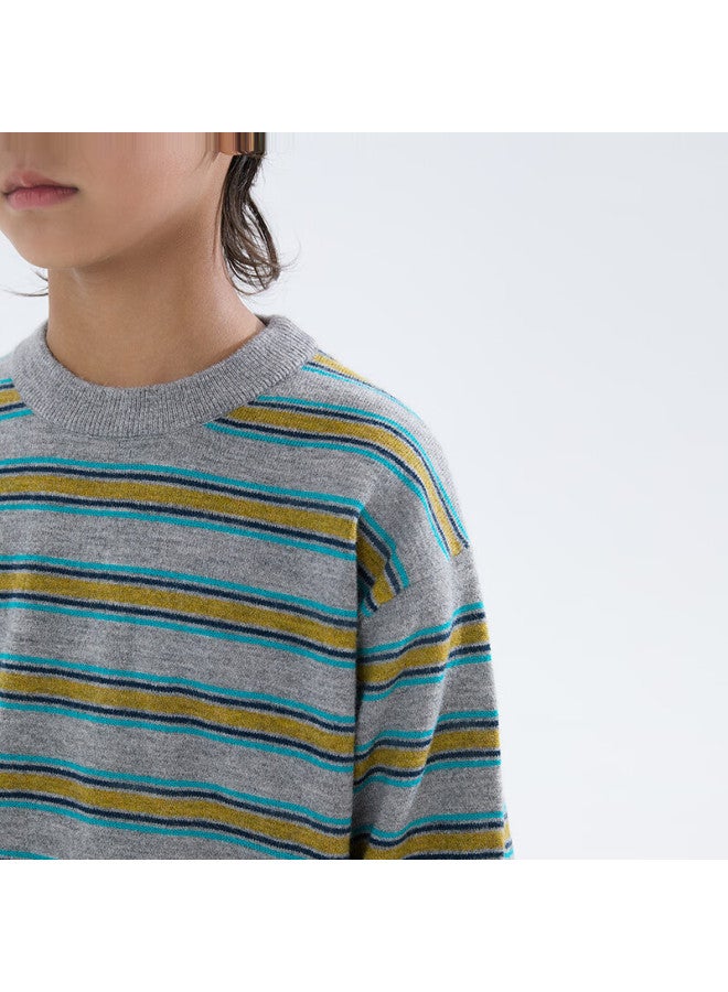 MIPO Mipu Autumn New Children's Vintage Striped Color-block Wool Knit Sweater Mustard Yellow 130cm - Image 2