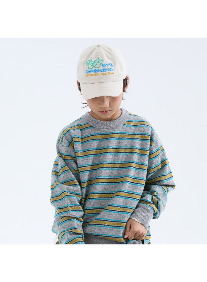 MIPO Mipu Autumn New Children's Vintage Striped Color-block Wool Knit Sweater Mustard Yellow 130cm - Image 1