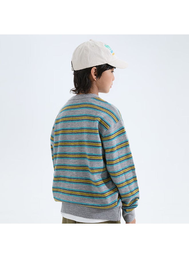MIPO Mipu Autumn New Children's Vintage Striped Color-block Wool Knit Sweater Mustard Yellow 130cm - Image 3